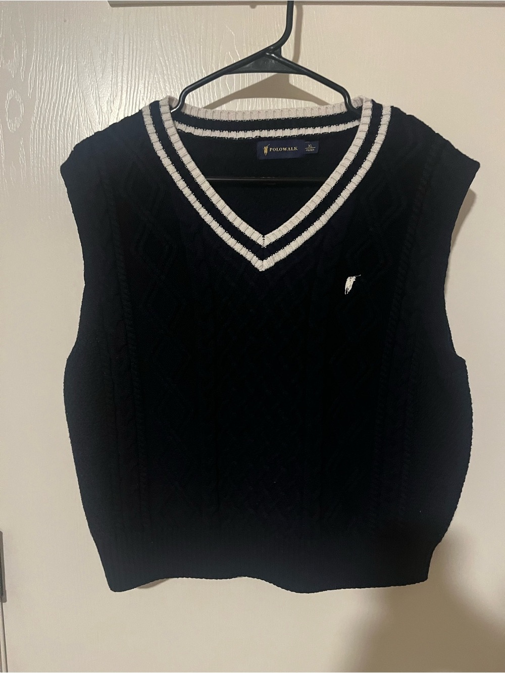Polo by Ralph Lauren Black V-Neck Cable-Knit Sweater Vest with White Trim